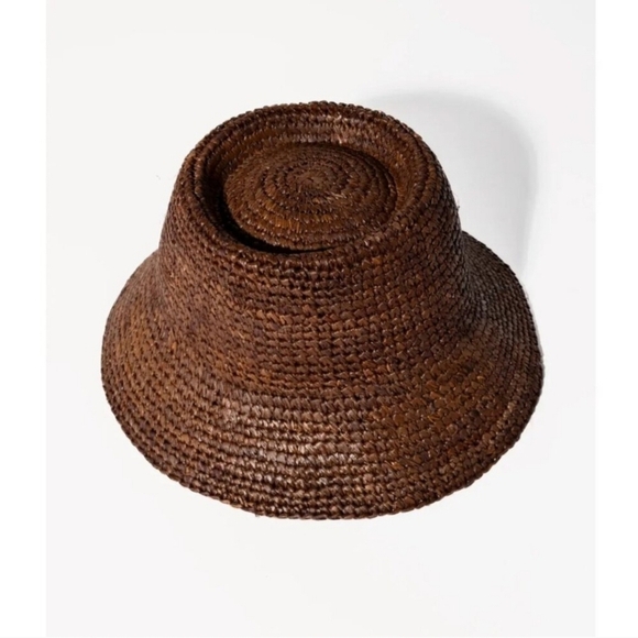 New Wyeth Tali 100% Raffia Straw Chocolate Bucket Hat One Size NWT - Picture 4 of 11